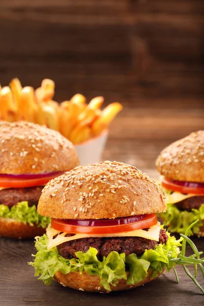 Hamburger s hovězím masem a chipsy — Stock fotografie