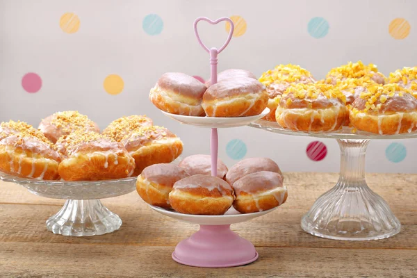 Different types of donuts cakes on Fat Thursday — Stock Photo, Image