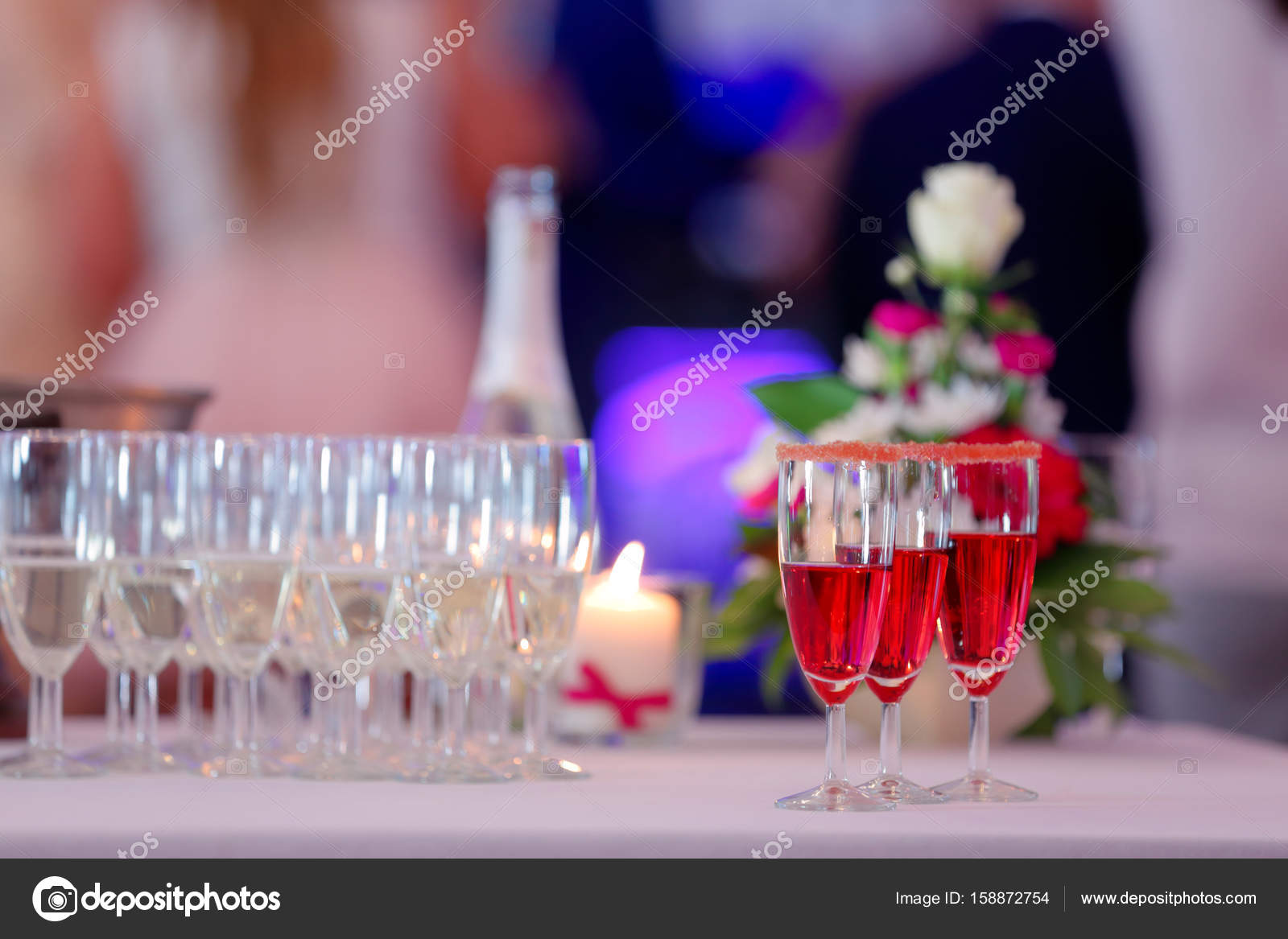 Champagne For Bride And Groom At Wedding Reception Stock Photo
