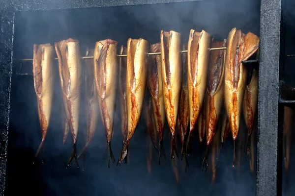 新鲜的熏制的鱼，在吸烟者烧烤 — 图库照片