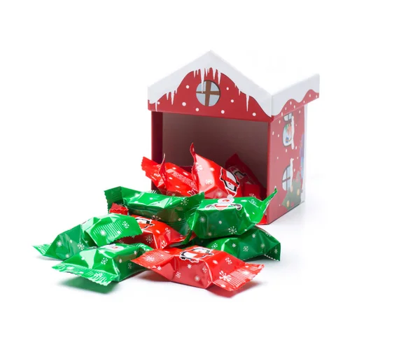 Hausgemachte Schachtel Mit Weihnachtsmotiven Zum Aufbewahren Von Bonbons Und Pralinen — Stockfoto