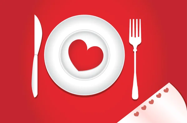 Kalp bir tabak yemek için. Romantik bir akşam