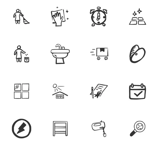 Ensemble d'icônes de l'entreprise de nettoyage Doodle — Image vectorielle