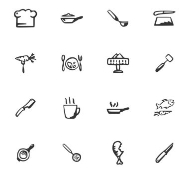 Doodle mutfak eşyası ve gıda Icons set