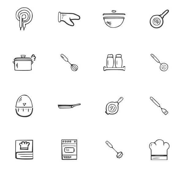 Set de iconos de accesorios de cocina Doodle — Vector de stock