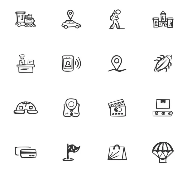 Doodle seyahat Icons set — Stok Vektör