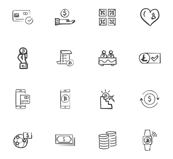 Conjunto de iconos de Doodle Cripto-currecy — Vector de stock