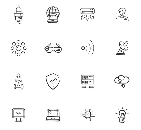 Conjunto de iconos de comunicación doodle — Vector de stock