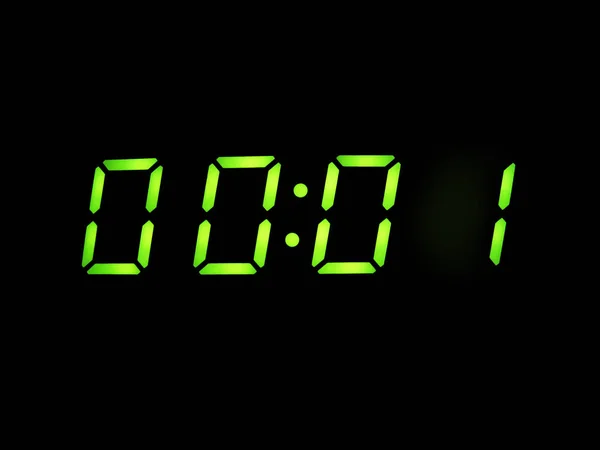 Zegar cyfrowy alarm z zielonej cyfry na czarny — Zdjęcie stockowe