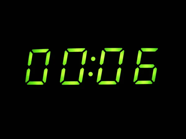 Digital alarm clock with green digits on black — Stock Photo, Image