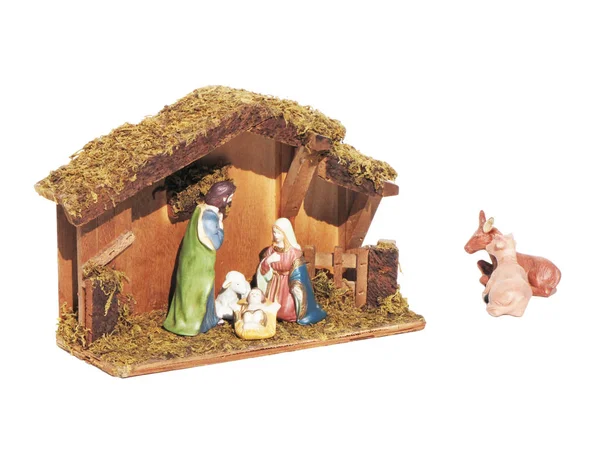 Karácsonyi Betlehem képviselte szobrocskák — Stock Fotó