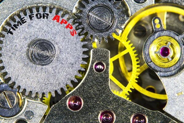 Clockwork old mechanical  high resolution with words Time for Ap — Stock Photo, Image