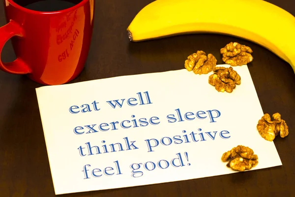 積極的に考えて、運動、よく食べる、睡眠 - コンセプトを感じる良い — ストック写真
