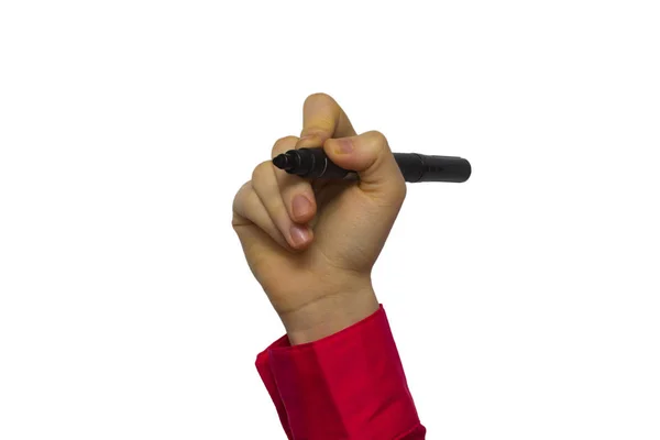 Hand holding marker isolated on white — Stock Photo, Image