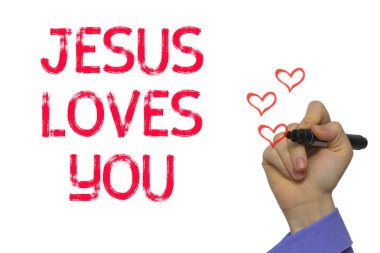 İsa sizi seviyor kelimeyi yazmaya marker ile el