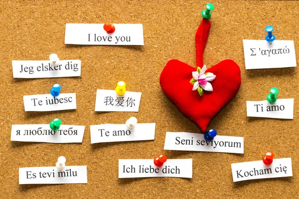 I Love You. Words printed on paper in different languages — Stock Photo, Image