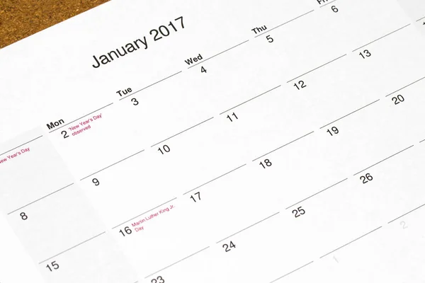 Kalendář 2017 měsíce ledna detail — Stock fotografie