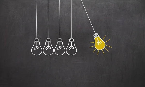 Great Idea. Creativity Concept with light bulbs on chalkboard — Stock Photo, Image