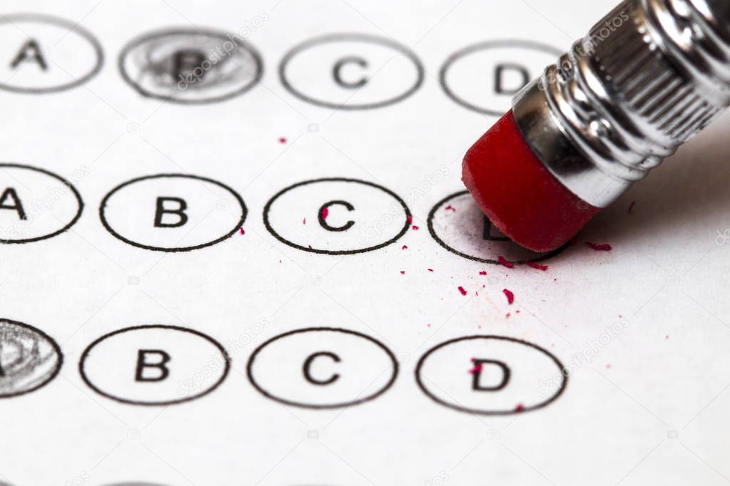 Standardized quiz or test score sheet with multiple choice answe