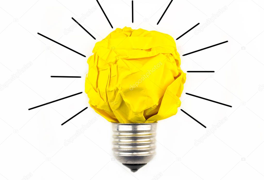 Inspiration concept crumpled paper light bulb metaphor for good 