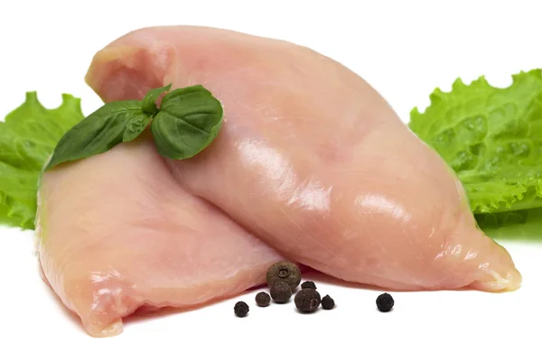 Two fresh raw chicken breasts on white background — Stock Photo, Image