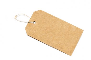 Boş etiket dize ile bağlı. Kağıt etiket. Boş kahverengi karton pr