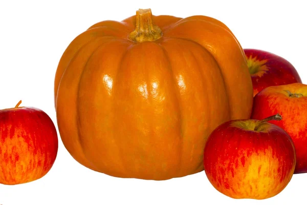 Kürbis und Äpfel isoliert auf weißem Hintergrund — Stockfoto