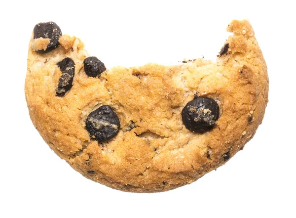 Close up of an half eaten cookie with crumb against a white back — Stock Photo, Image