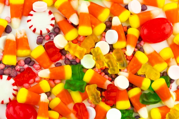 Renkli şekerler ve jöle arka plan. Üstten Görünüm 