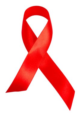 Kırmızı kurdele - AIDS bilinçlendirme sembolü beyaz arka plan üzerinde izole