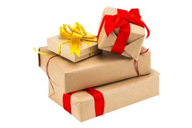 Hediye kutuları kurdele ile izole üzerinde beyaz arka plan belirleme.