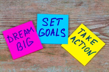 dream big, set goals, take action concept - motivational advice  clipart