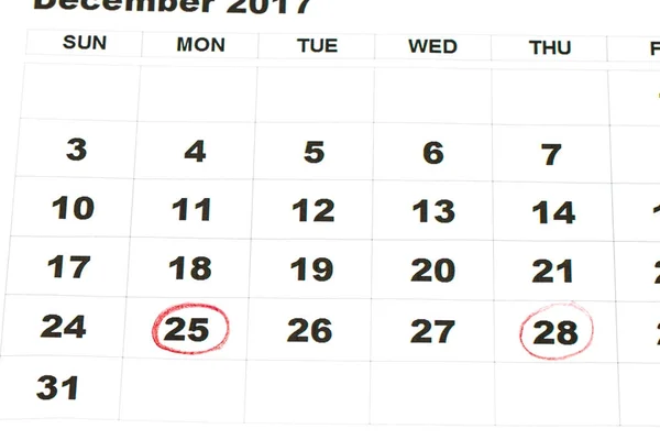 Folha de calendário de parede com marca vermelha em 25 de dezembro - Natal — Fotografia de Stock