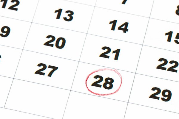Save the date written on the calendar -  28, circled in red mark
