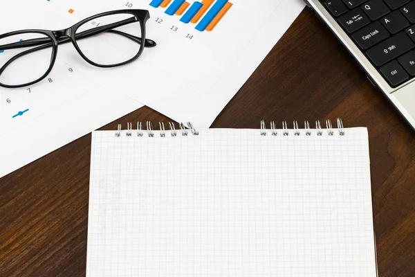 Office desk table with blank ,pen,financial report and cup of c — Stock Photo, Image