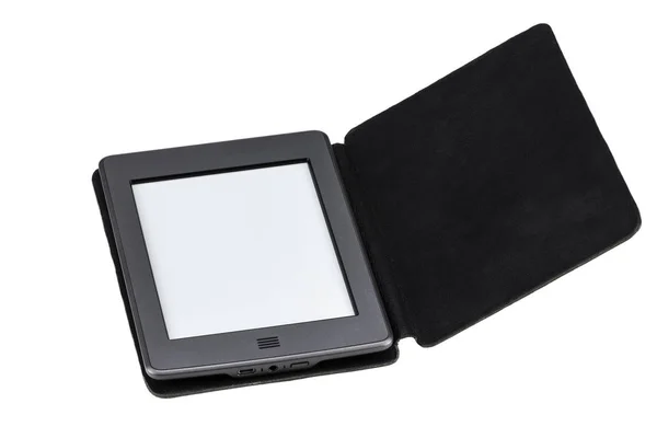 Beyaz arkaplanda siyah kitap okuyucu veya tablet — Stok fotoğraf