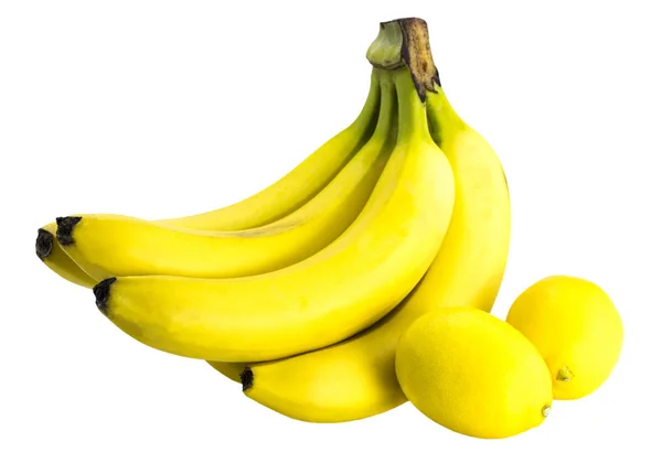 Bananen en citroenen geïsoleerd op witte achtergrond — Stockfoto
