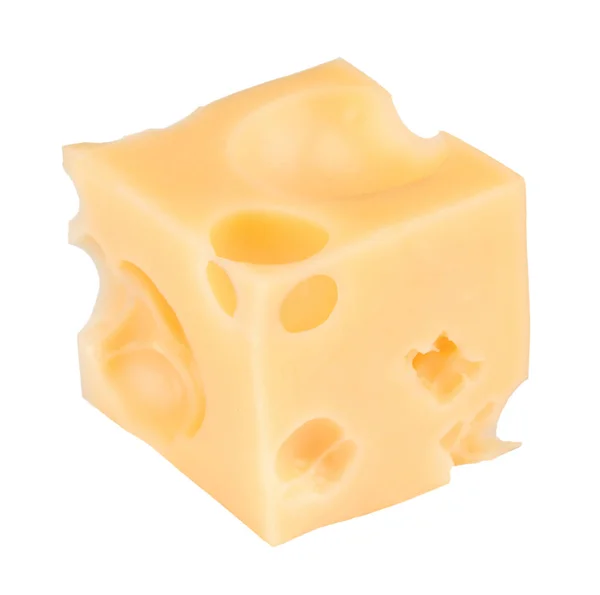 Rebanada de cubo de queso aislado sobre un fondo blanco — Foto de Stock