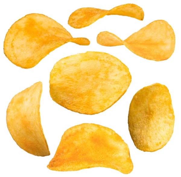 Set chips close-up op een geïsoleerde witte achtergrond — Stockfoto