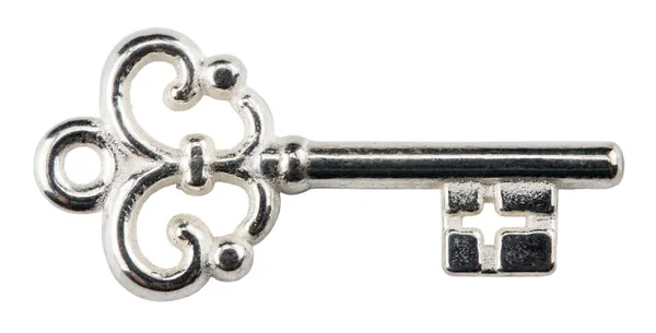 Вінтажний срібний ключ ізольований на білому тлі — стокове фото