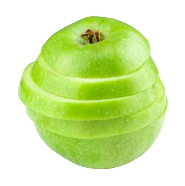 Gesneden groene appel geïsoleerd op een witte achtergrond — Stockfoto