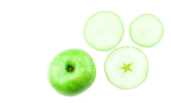 Felie de mere verzi izolată pe un fundal alb. Privire de sus — Fotografie, imagine de stoc