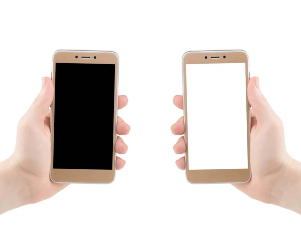 Man handen håller den svarta och vita smartphonen — Stockfoto