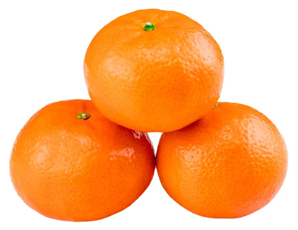 Tre gula tangerine, isolerade på vit bakgrund — Stockfoto