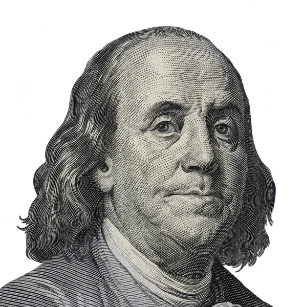 Benjamin Franklin. Qualitative portrait from 100 dollars banknot — Stock Photo, Image