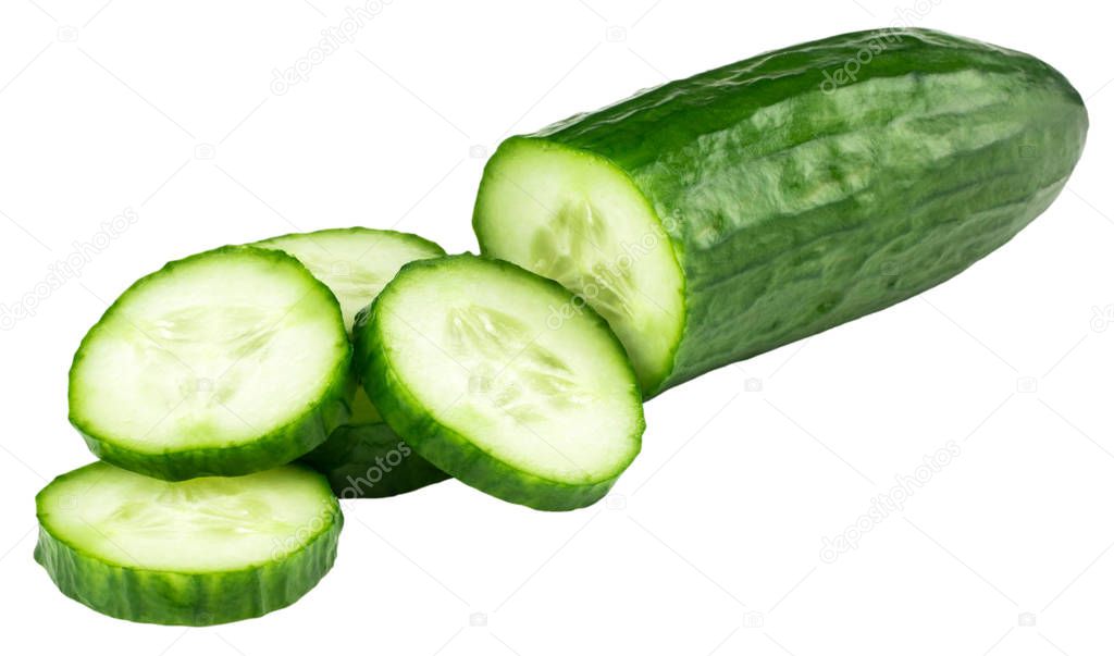 Fresh cucumber, chopped cucumber, isolated on white