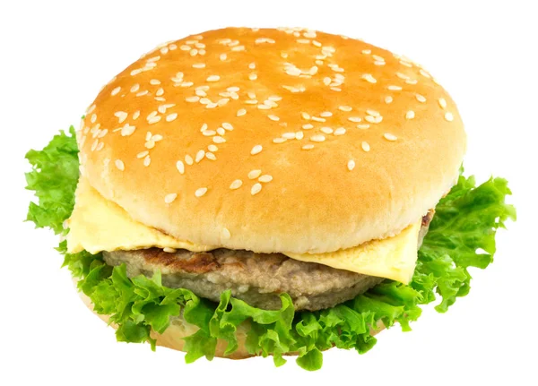 Fresco gustoso hamburger isolato su sfondo bianco — Foto Stock