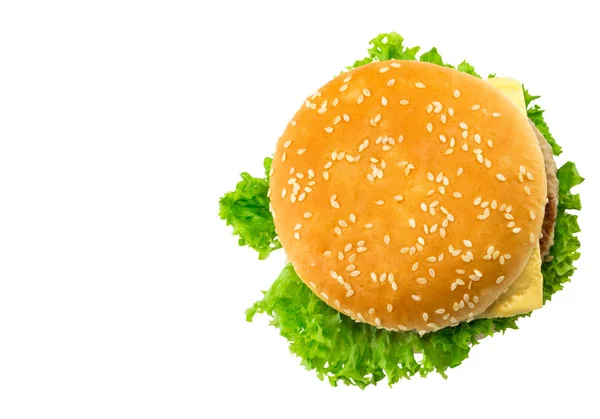 Čerstvé chutné Burgerem izolovaných na bílém pozadí. Pohled shora — Stock fotografie