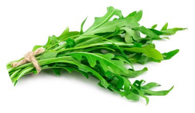 Yeşil taze rucola izole üzerinde beyaz arka plan bırakır. Roket s