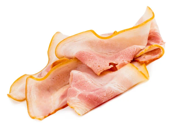 Skivad bacon isolerad på vit bakgrund cutout — Stockfoto